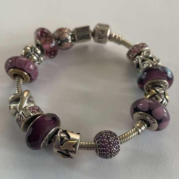 Pandora Bracelet glass and sterling silver beads in purple & pink - Picture 5 of 6